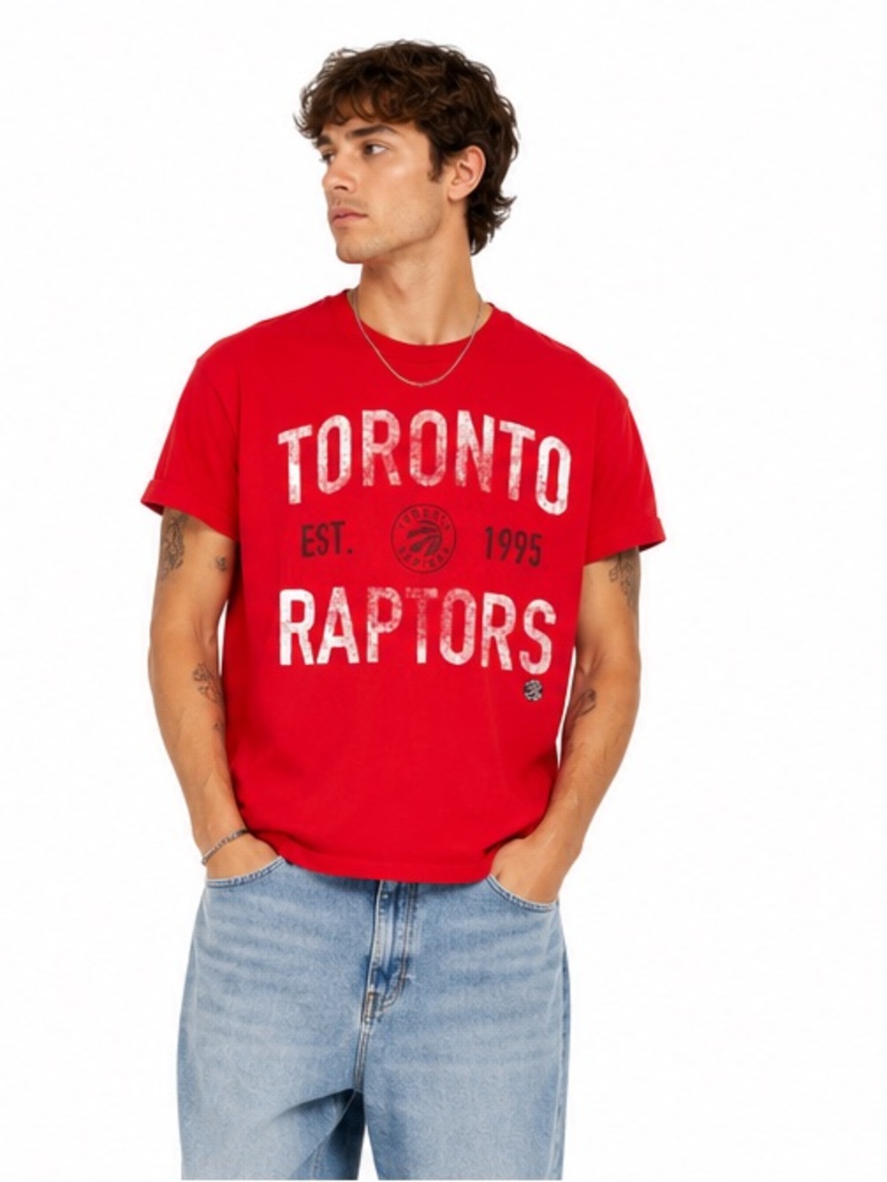 Toronto Raptors NBA Est 1995 Distressed Graphic T-Shirt Red Medium